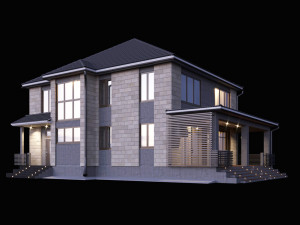 two-storey house with a terrace 3D Model