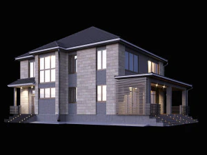 two-storey house with a terrace 3D Model