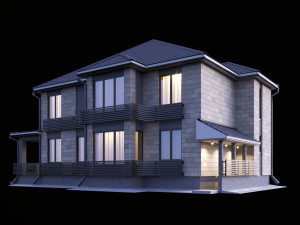 two-storey house with a terrace 3D Model