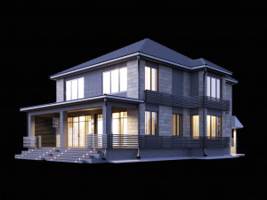 two-storey house with a terrace 3D Model