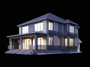 two-storey house with a terrace 3D Model