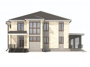 two-storey house with a terrace 3D Model