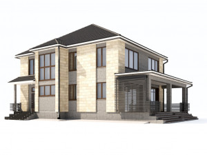 two-storey house with a terrace 3D Model