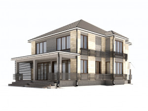 two-storey house with a terrace 3D Model