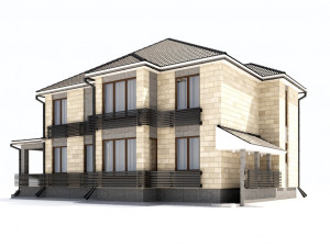 two-storey house with a terrace 3D Model