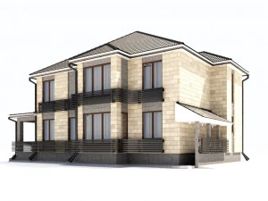 two-storey house with a terrace 3D Model