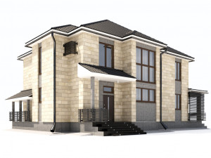 two-storey house with a terrace 3D Model