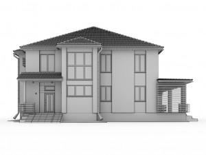 two-storey house with a terrace 3D Model