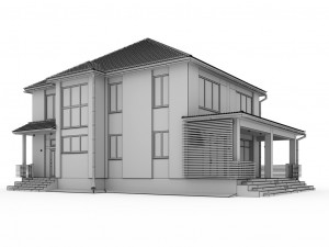 two-storey house with a terrace 3D Model