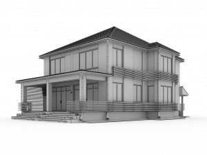 two-storey house with a terrace 3D Model