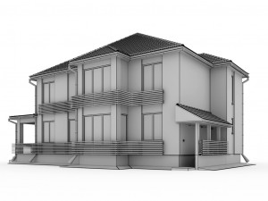 two-storey house with a terrace 3D Model