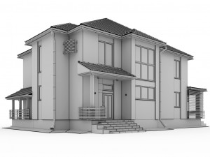 two-storey house with a terrace 3D Model