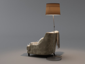 armchair with plaid garland and floor lamp 3D Model