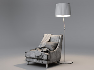 armchair with plaid garland and floor lamp 3D Model