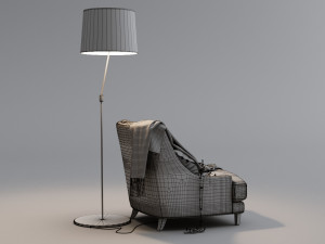 armchair with plaid garland and floor lamp 3D Model