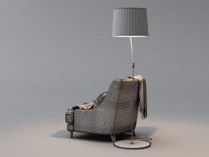 armchair with plaid garland and floor lamp 3D Model