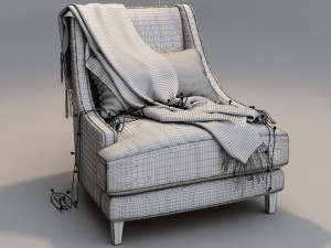 armchair with plaid garland and floor lamp 3D Model
