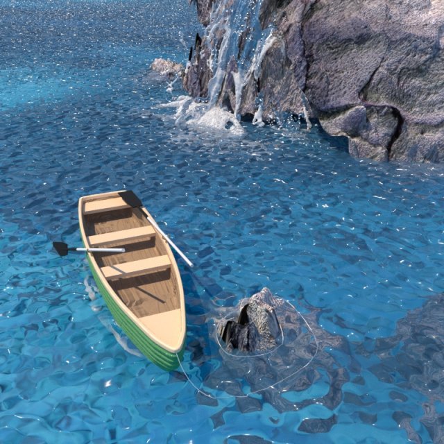 boat with waterfall 3D Model .c4d .max .obj .3ds .fbx .stl .blend