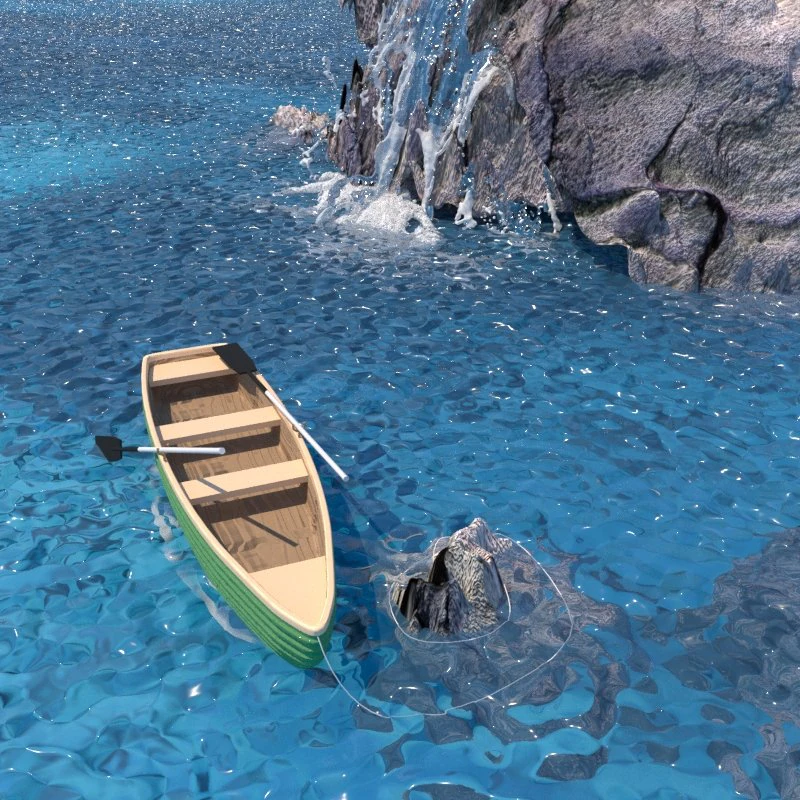 ł&oacute;dź z wodospadem Model 3D .c4d .max .obj .3ds .fbx .stl .blend 