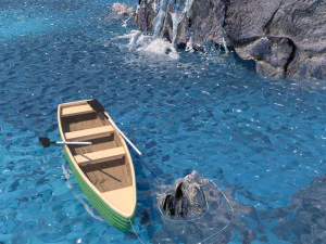 łódź z wodospadem Model 3D