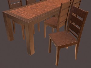 simple table and chairs set 3D Model