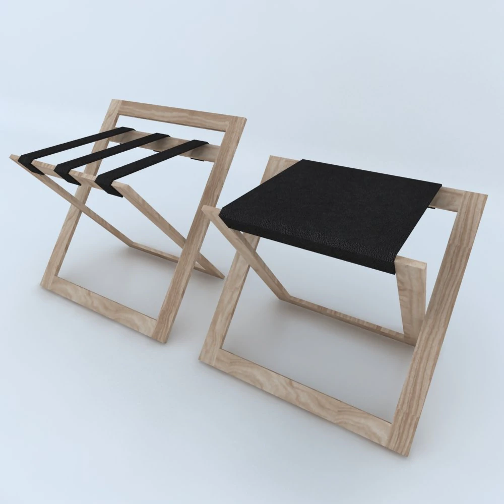 wood-leather stool 3D Model .c4d .max .obj .3ds .fbx .stl .blend 
