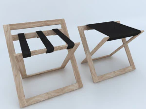 wood-leather stool 3D Model