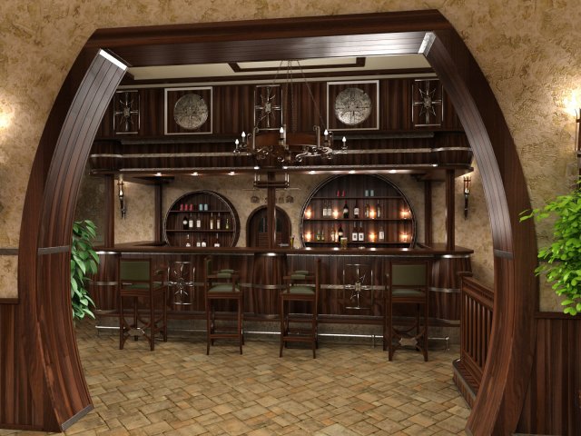 bar and bar stools Modèle 3D .c4d .max .obj .3ds .fbx .stl .blend 