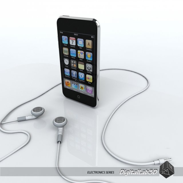 touch 2nd gen with earphones Model 3D .c4d .max .obj .3ds .fbx .stl .blend 