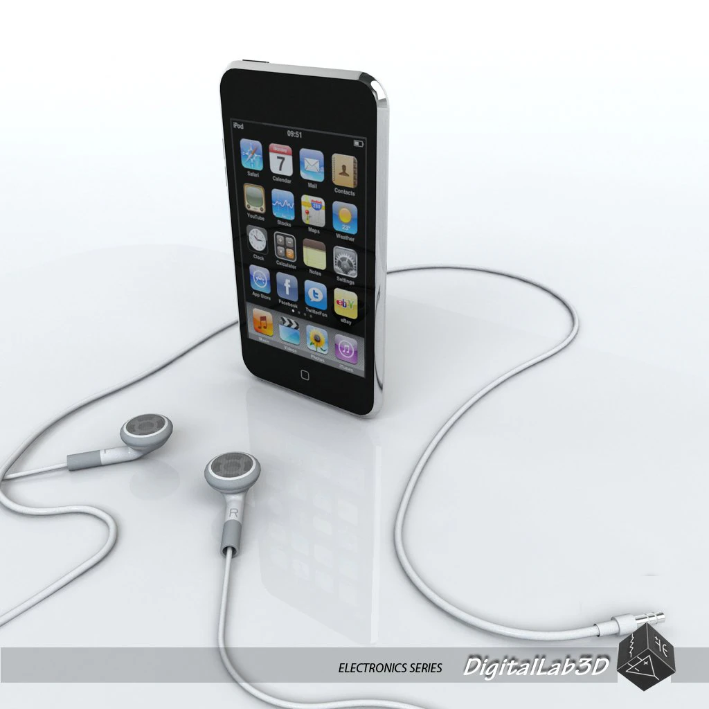 touch 2nd gen with earphones 3D Model .c4d .max .obj .3ds .fbx .stl .blend