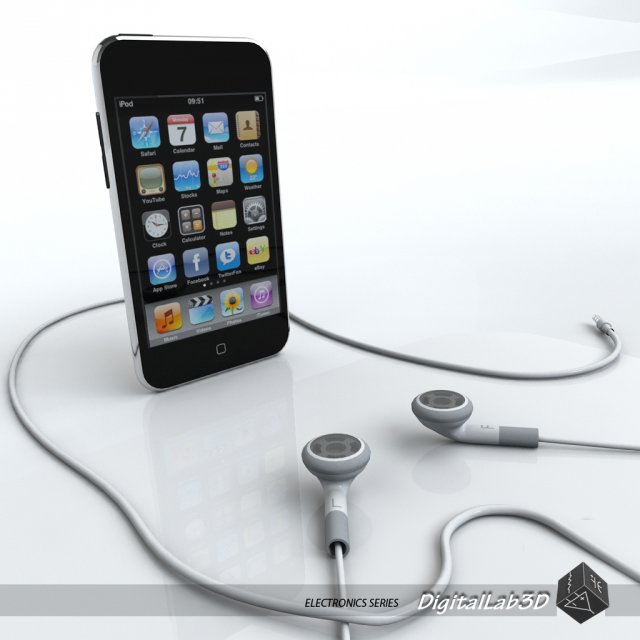 touch 3rd gen with earphones 3D Model .c4d .max .obj .3ds .fbx .stl .blend 
