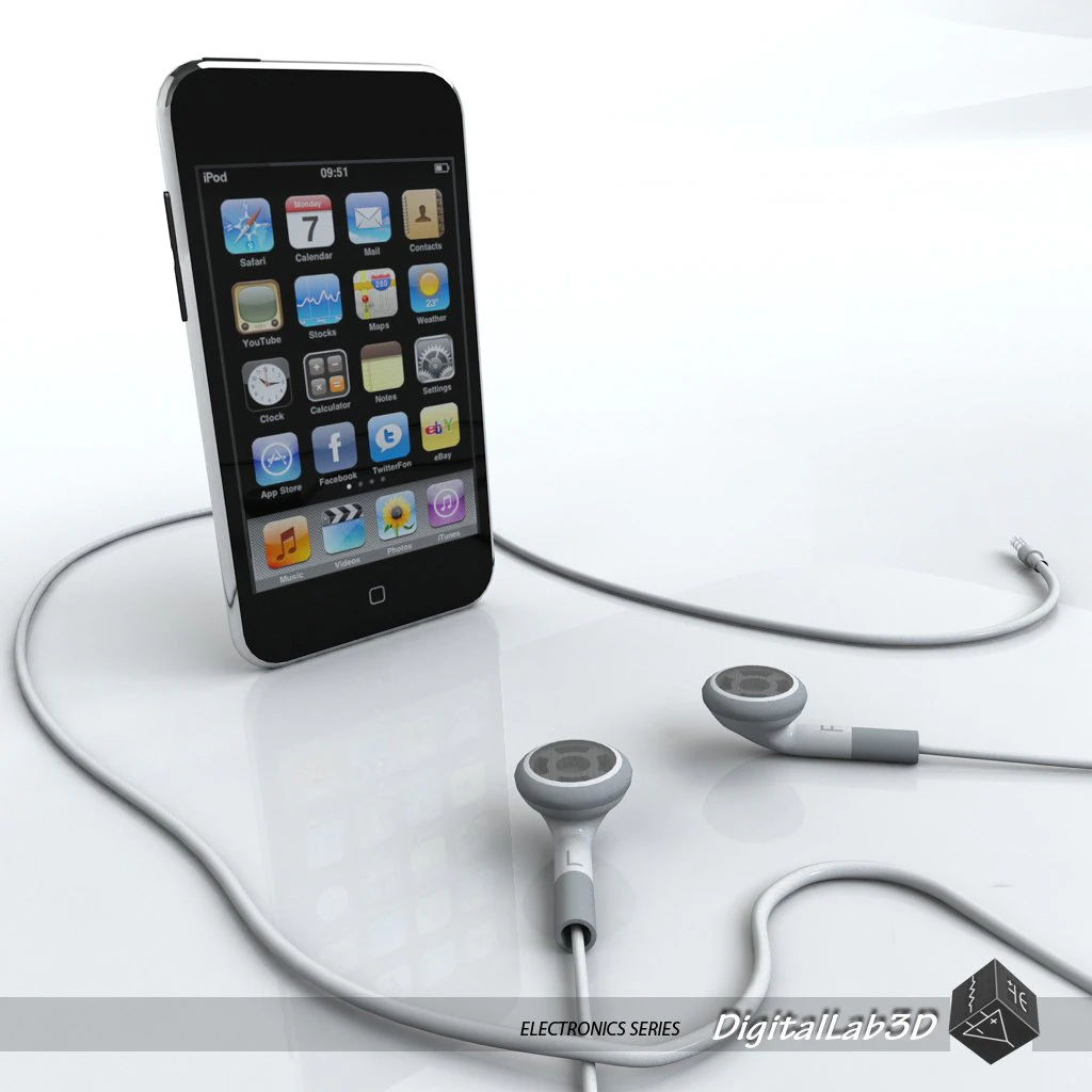touch 3rd gen with earphones 3D Model .c4d .max .obj .3ds .fbx .stl .blend
