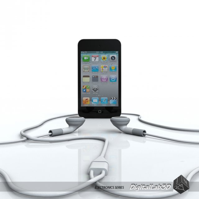 touch 4th gen with earphones Modello 3D .c4d .max .obj .3ds .fbx .stl .blend 