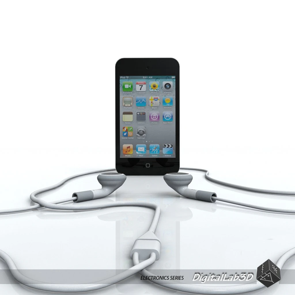 touch 4th gen with earphones 3D Model .c4d .max .obj .3ds .fbx .stl .blend
