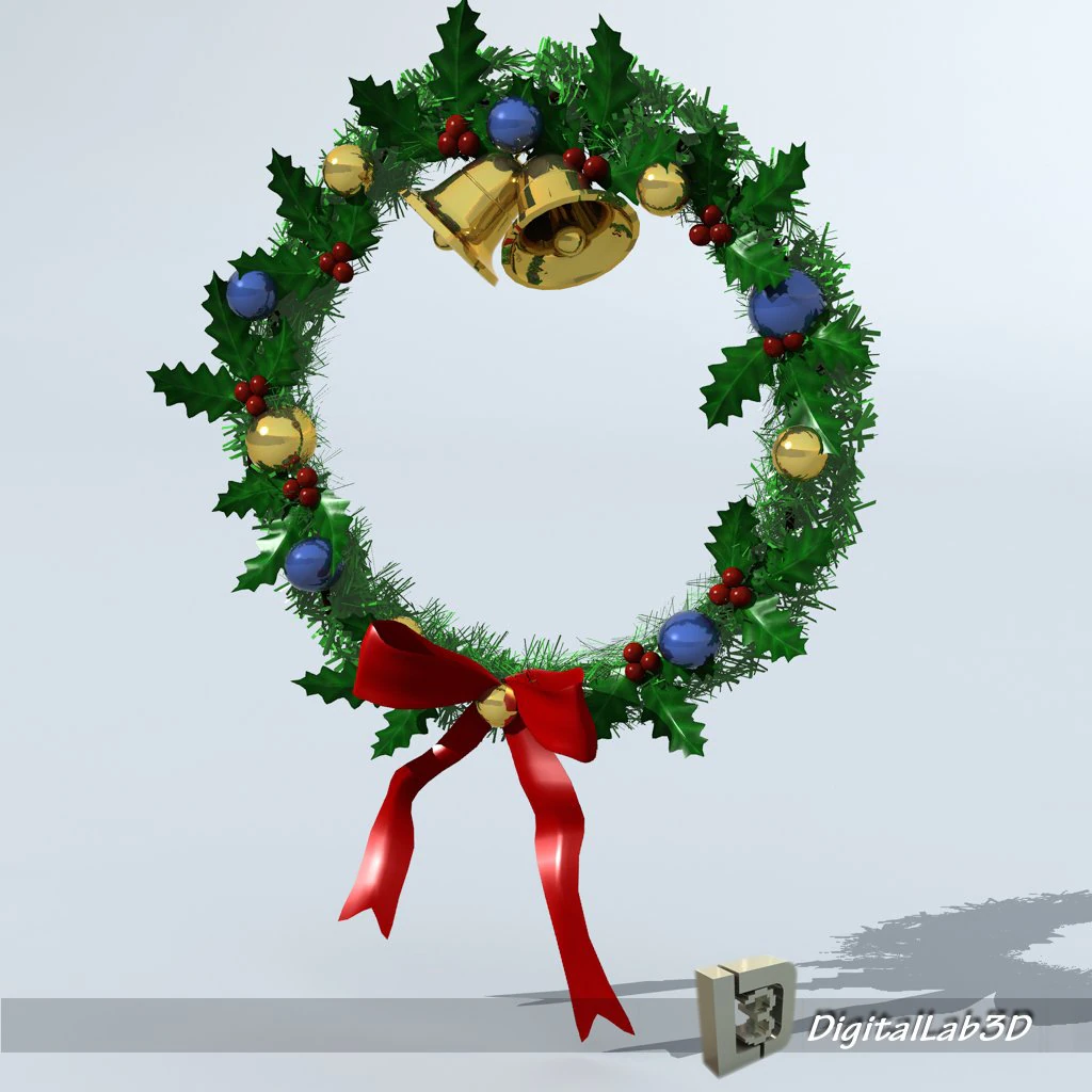 christmas wreath 1 3D Model .c4d .max .obj .3ds .fbx .stl .blend 