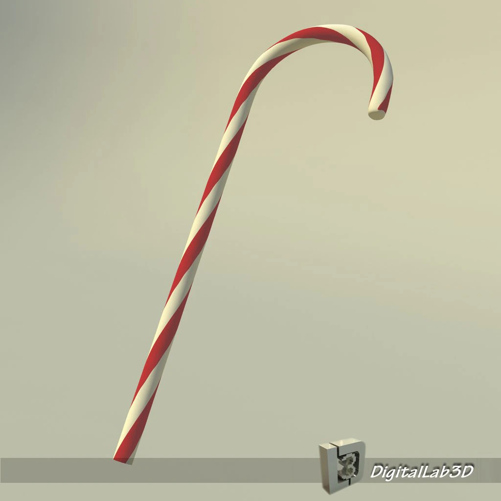 christmas cane 3D Model .c4d .max .obj .3ds .fbx .stl .blend