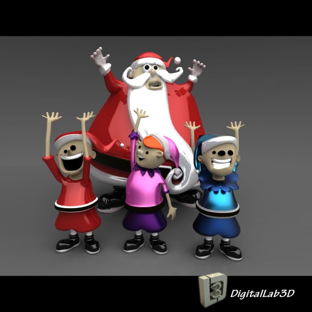 santa claus with elves 3D Model .c4d .max .obj .3ds .fbx .stl .blend 