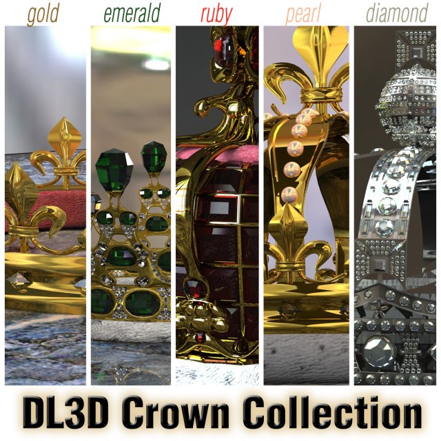 collection - 5 crowns Model 3D .c4d .max .obj .3ds .fbx .stl .blend 