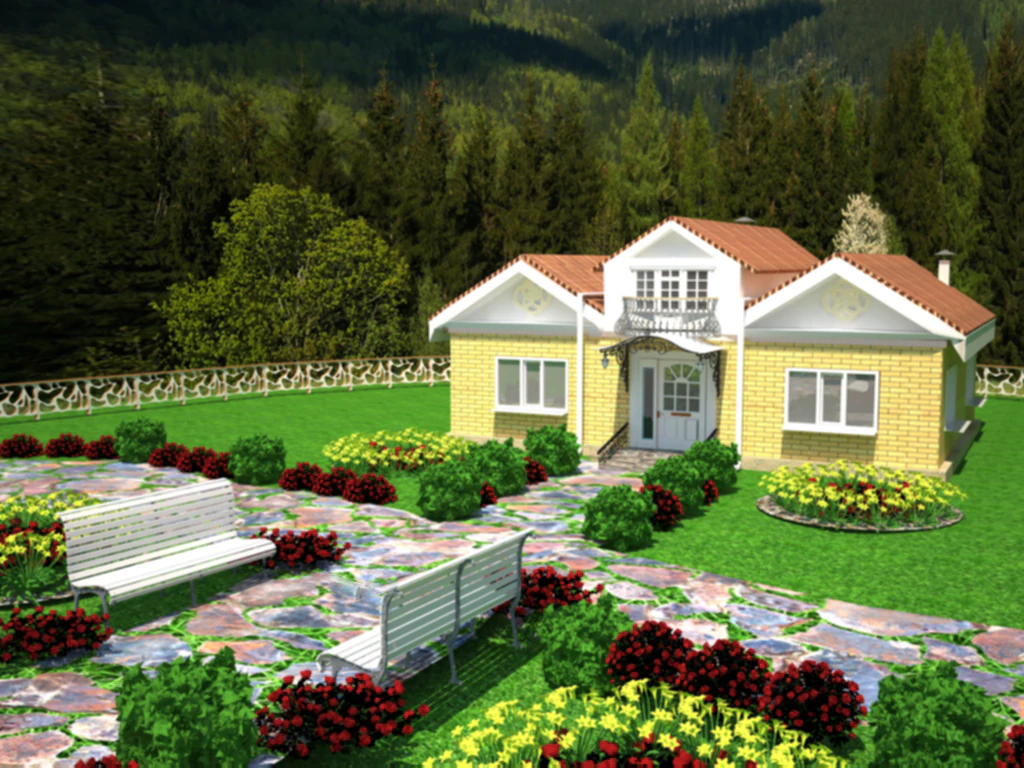 village house with landscape design 3D Model .c4d .max .obj .3ds .fbx .stl .blend 