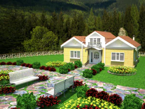 village house with landscape design 3D Model