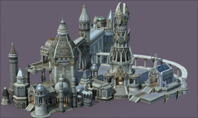 ancient city with tower Model 3D .c4d .max .obj .3ds .fbx .stl .blend 
