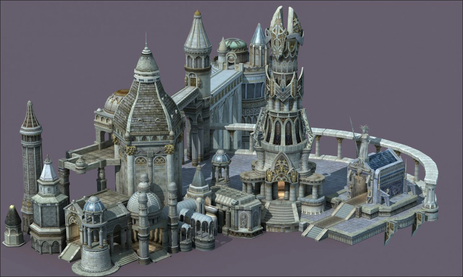 ancient city with tower 3D Model .c4d .max .obj .3ds .fbx .stl .blend