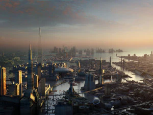 cidade de fic&ccedil;&atilde;o cient&iacute;fica Modelo 3D