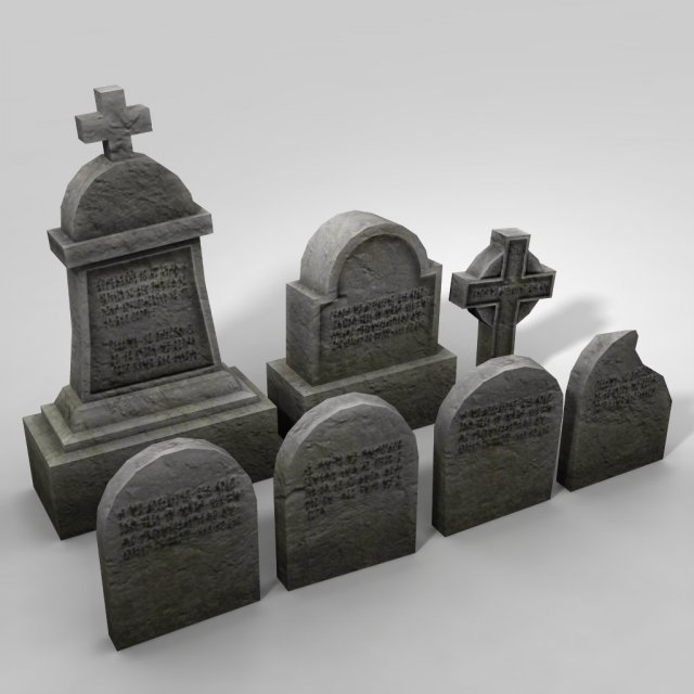 low poly tombstone set Model 3D .c4d .max .obj .3ds .fbx .stl .blend 