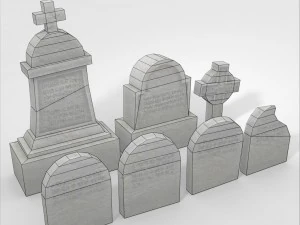 low poly tombstone set 3D Model