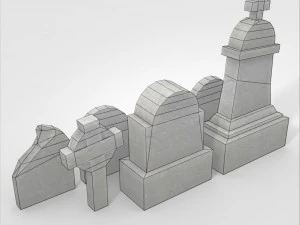 low poly tombstone set 3D Model