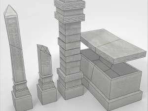 low poly grave marker set 3D Model