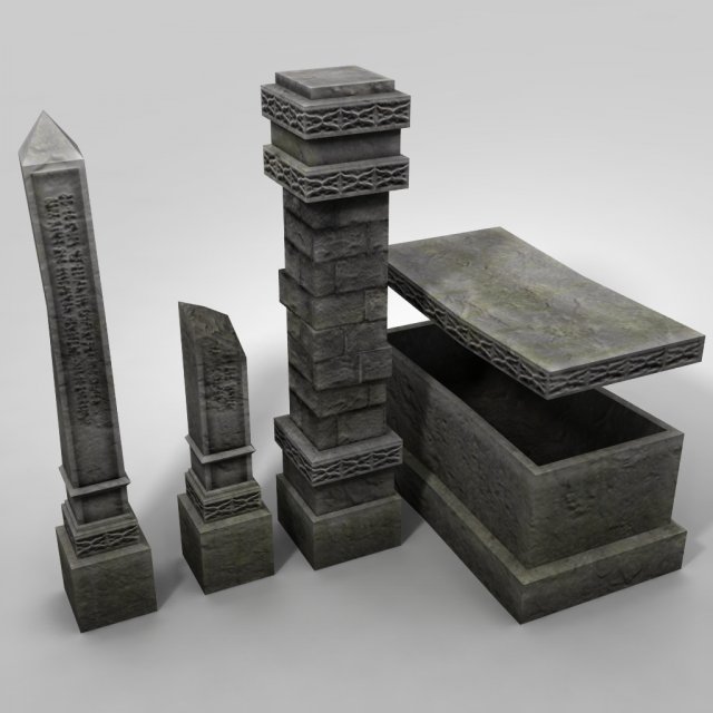 low poly grave marker set Modelo 3D .c4d .max .obj .3ds .fbx .stl .blend 