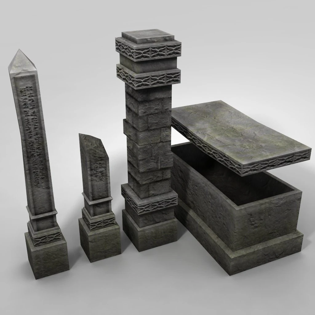 low poly grave marker set 3D Model .c4d .max .obj .3ds .fbx .stl .blend 