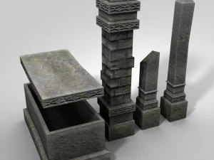 low poly grave marker set 3D Model
